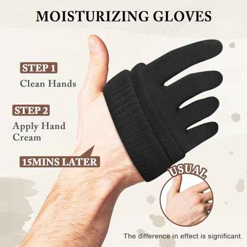 MIG4U Moisturizing Beauty Gloves Touch Screen Overnight Sleeping Glove Large for Men SPA, Dry Hands, Nighttime Lotion, UV Protection, Cosmetic Treatment, XL Black 1 Pairs