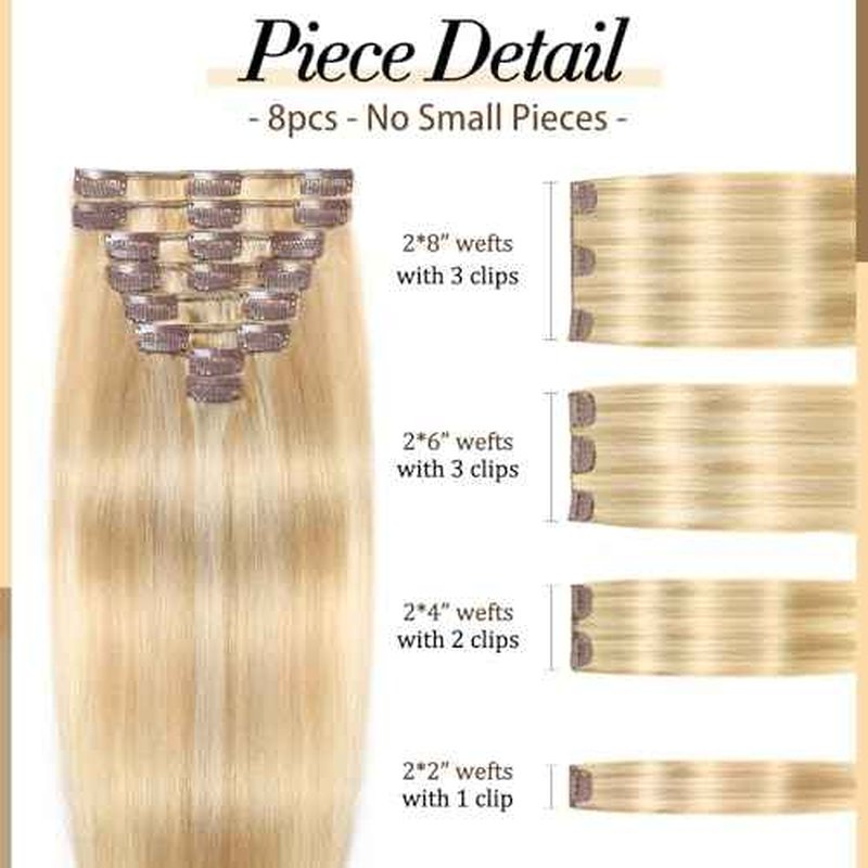 Clip in Hair Extensions Real Human Hair, 24 inch 120g, Balayage Invisible Remy Human hair Clip in Extensions for Women Seamless Straight 8Pcs Double Weft Dark Blonde Highlighted Bleach Blonde