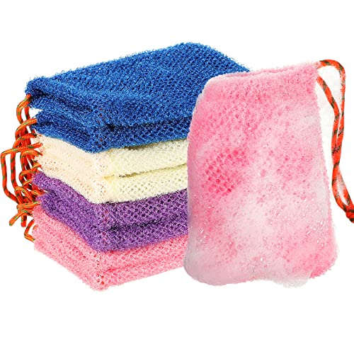 Shappy 8 Pcs Soap Saver Pouch Bar Soap Bags Exfoliating Soap Net Soap Mesh Bags for Shower Soap Holder Bubble Foam Net Soap Pocket for Women Men (Beige, Blue, Purple, Pink)