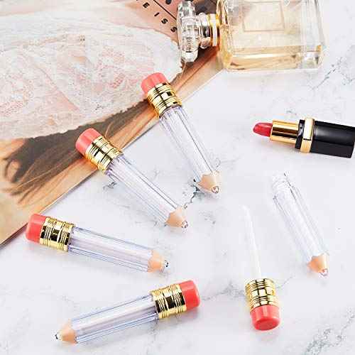 Blulu 20 Pieces Pencil Empty Lip Gloss Tubes Containers Clear Mini Refillable Lip Balm Tubes Cute Pencil Shaped Oil Bottles for Graduation Gifts Women Girls DIY Keychain, 5 ml