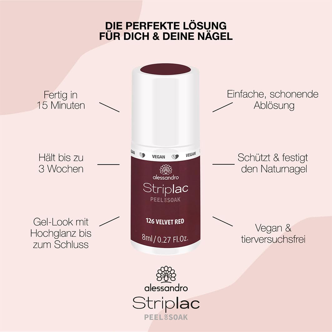 alessandro Striplac Peel or Soak Nail Polish - 126 Velvet Red for Women - 0.27 oz