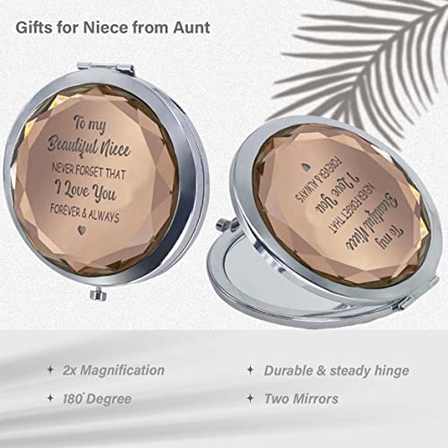 To My Niece Gifts from Aunt, Niece Compact Mirror Champagne, Bracelet Cuff for Birthday Christmas Graduation