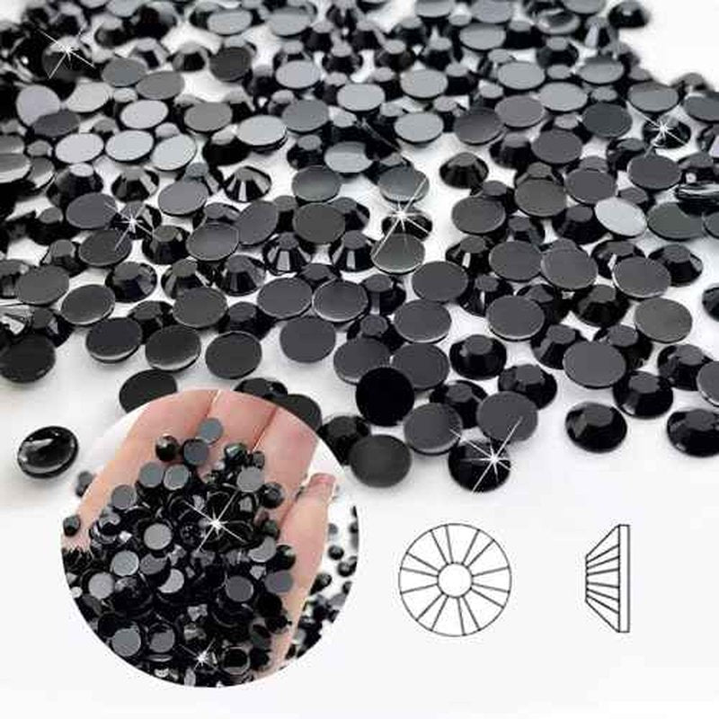 22000pcs Black Rhinestones for Bedazzling Kit, 2mm 3mm 4mm 5mm 6mm Flatback Black Gems Bedazzling for Crafting, Non-Hotfix SS8-SS30 Gems Bedazzler with B7000 for DIY Nails Decoration