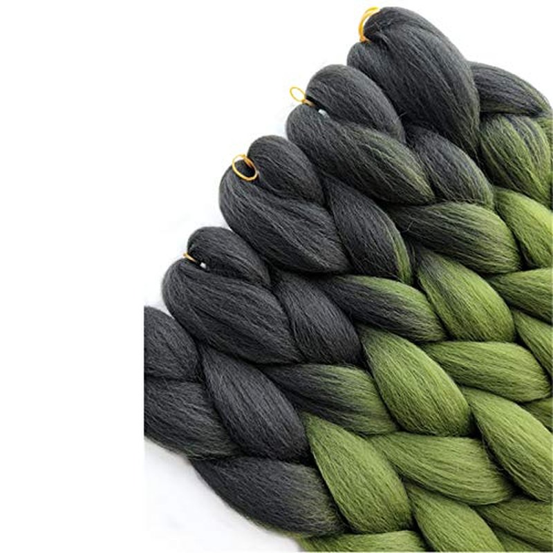 Ombre Color Synthetic Braiding Hair Extensions - 24 Inch Jumbo Braids | Black to Olive Green, 5 Packs for Crochet Twist Box Braids