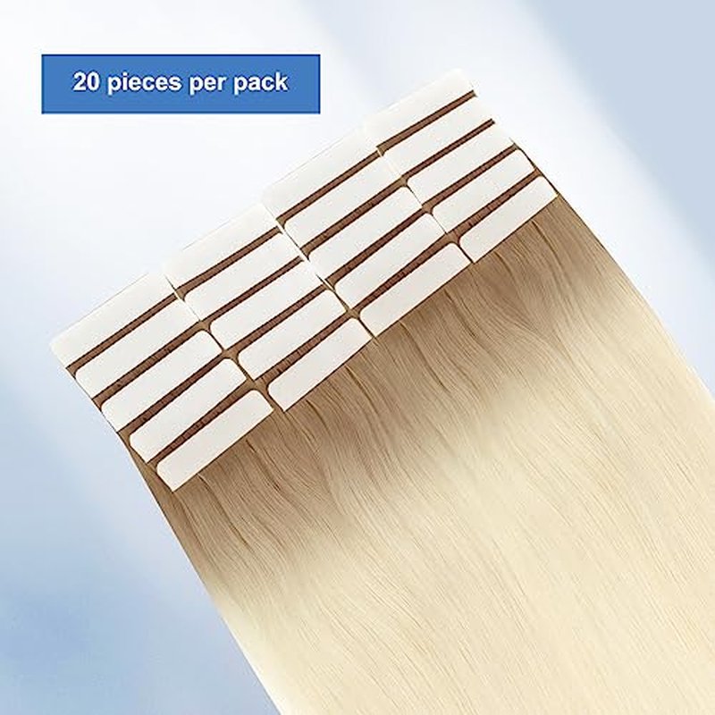 Sixstarhair Rooted Blonde Tape In Hair Extensions Human Hair Medium Brown Fading to Platinum Blonde Remy Hair Beautiful Hair for Women [Color R6-60#-16 inch]
