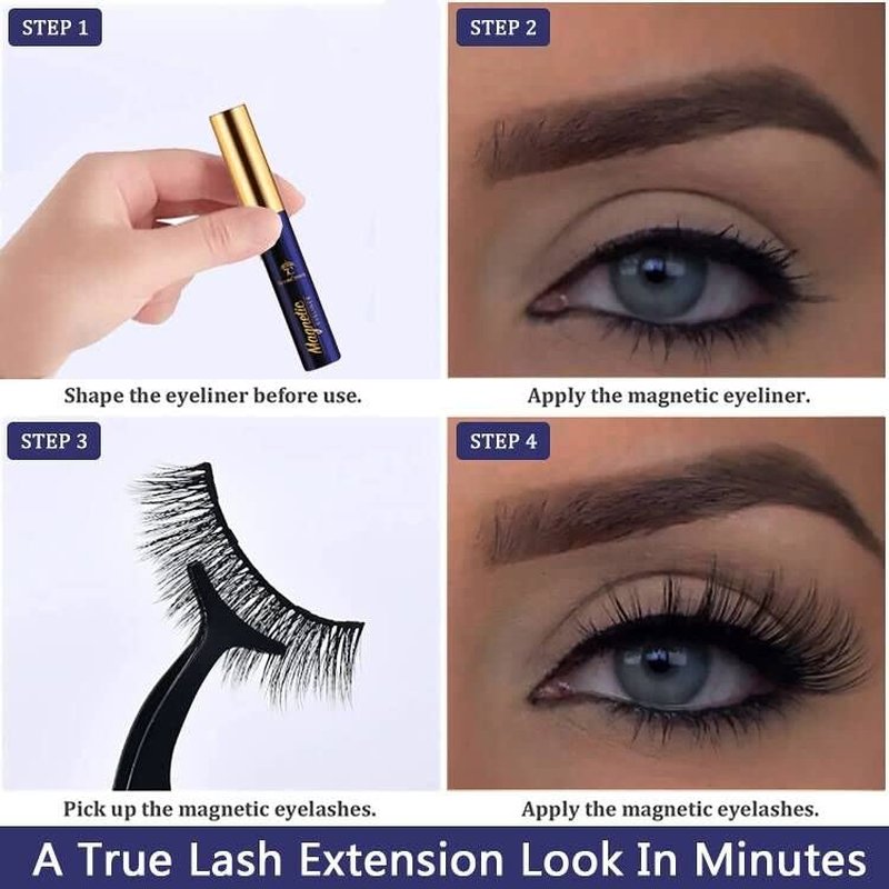 Magnetic Eyelashes - 7 Pairs Reusable Cat-Eye Lashes with Magnetic Eyeliner & Applicator | Long-Lasting, Cruelty-Free
