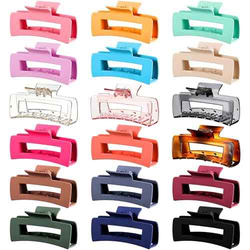 Hoteam 18 Pcs 4.1 Inch Large Hair Claw Clips Bulk Rectangular Big Hair Claws Matte Nonslip Banana Clip Strong Hold Plastic Barrettes for Women Gifts Accessories, 18 Colors