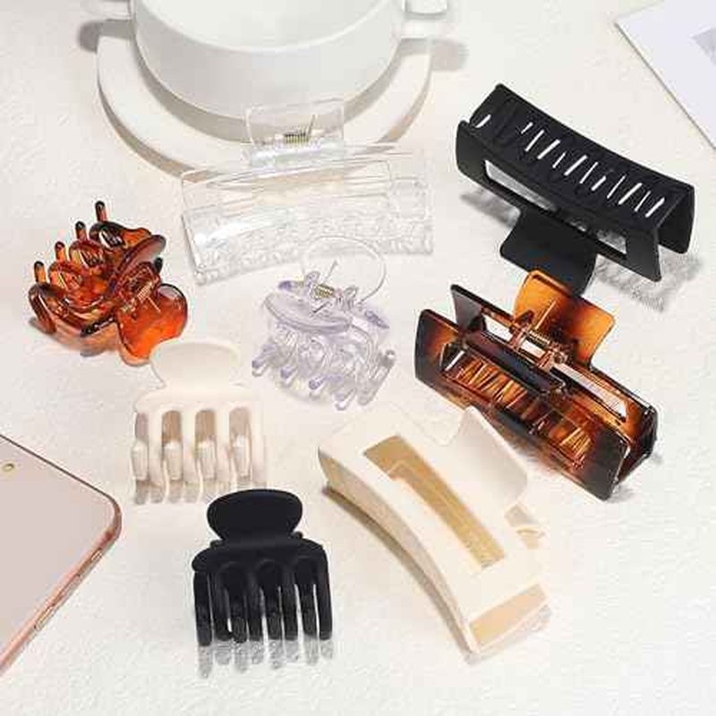 Medium Hair Clips for Women 8 Pcs Small Claw Clips for Thin and Thick Hair 2 Styles Hair Claw Clips Combination Rectangle Banana Jaw Hair Accessories for Women and Girls (Transparent)