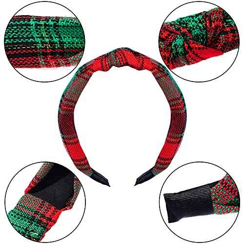SUMERSHA 6pcs Christmas Knotted Headbands Buffalo Plaid Headband Wide Top Knot Hair Bands Non-slip Turban Head Bands Fashion Women Girls Hair Accessories for Birthdays Christmas Parties