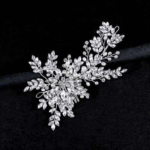 Rhinestone Bridal Hair Comb Crystal Wedding Headbands Head Pieces,Pearl Brides Bridesmaid Hair Accessories for Women Girls (Sliver 936)