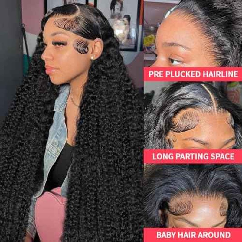 13x6 Water Wave Lace Front Wigs Human Hair Wigs 10A 30 Inch 250 Density HD Transparent Wet and Wavy Lace Front Wigs Human Hair Glueless Deep Curly Lace Frontal Wigs Pre Plucked for Women