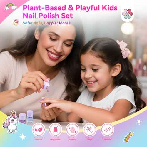 SAVILAND Glamkids Kids Nail Polish Set: Plant-Based 12 Colors Toddler Nail Polish Toxic-Free Peel-Off Kids Fingernail Polish with Nail Art Stickers Decals for Christmas Birthday Gifts Girls Ages 5-12