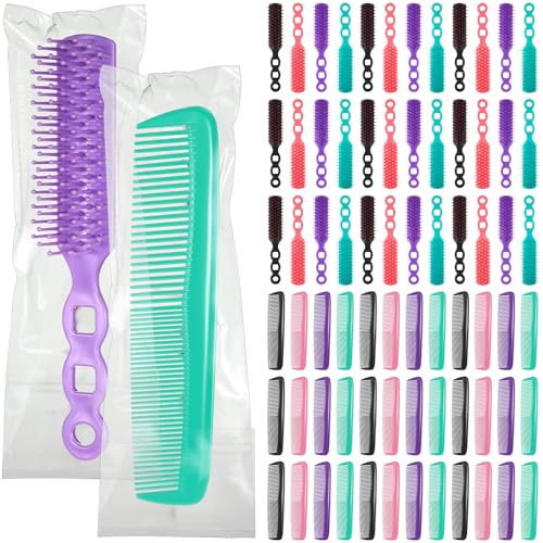 72 Pcs Bulk Hair Brushes Combs Set for Homeless Individually Wrapped Hairbrushes Bulk Curly Thick Long Smoothing Detangling Hairbrushes for Women Hotel Homeless Nursing Charity (Multicolor)