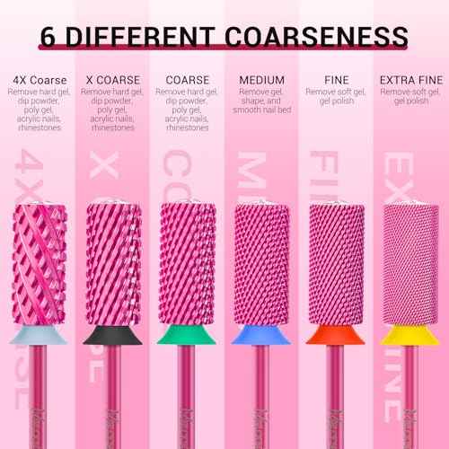 MelodySusie Large Barrel 3/32'' Tungsten Carbide Nail Drill Bit, Crystal Top Pink Heart Shape, Fast Remove Acrylic Gel, Cuticle Gel Polishing for Manicure Pedicure, Pink Blossom, Series Bit-S, Fine