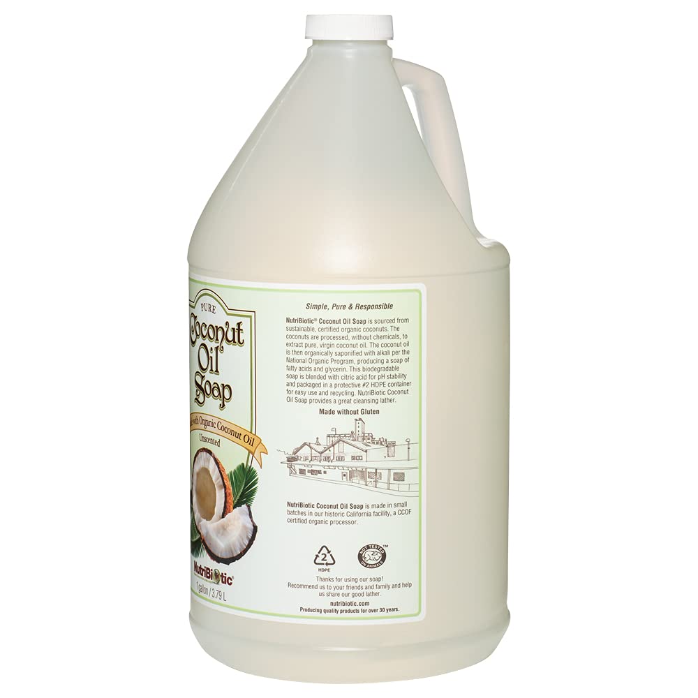 NutriBiotic – Pure Coconut Oil Soap, Unscented, 1 Gallon | Certified Organic, Unrefined, Biodegradable, Vegan & Made without GMOs, Gluten, Parabens Or Sulfates | Rich, Cleansing Lather