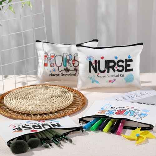 Photect 6 Pieces Nurse Makeup Bags Nurse Canvas Cosmetic Bag Survival Kit Travel Pouch Bag Gift for Women Girls Nurses School Practitioner Supplies(Beige)