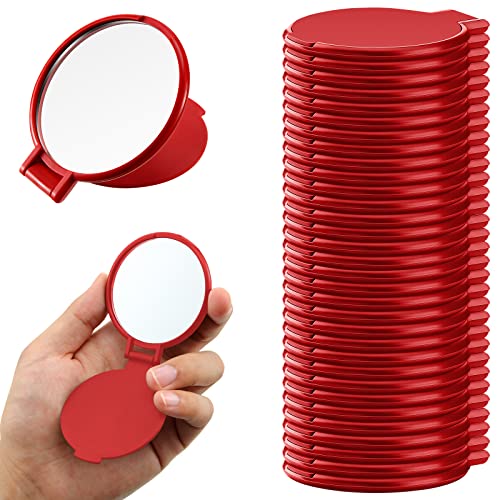 36 Pcs Compact Mirror Bulk Portable Round Makeup Mirror Mini Foldable for Purse Women Travel Daily Use Mother¡®s Day Gifts (Red)