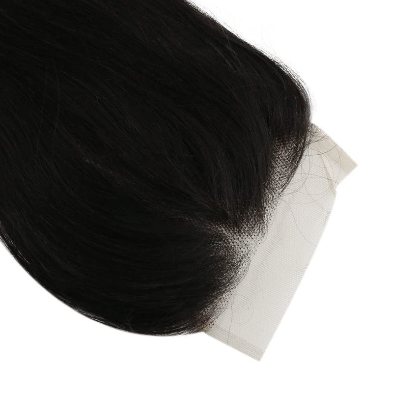 Full Shine 4 * 4 Lace Closure Hair Extensions 14 Inch Straight Frontal Human Hair for Women Invisible Lace Closure Natural Black Brazilian Remy Hair Extensions