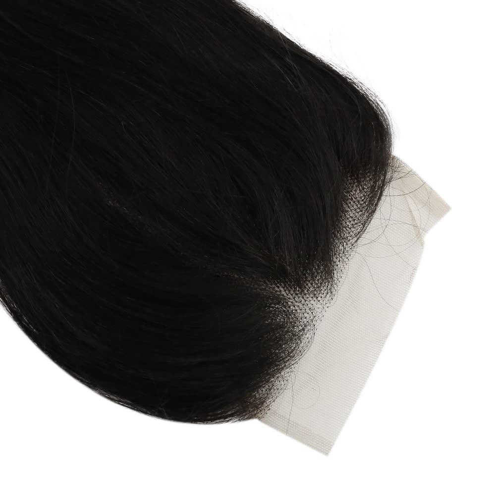 Full Shine 4 * 4 Lace Closure Hair Extensions 14 Inch Straight Frontal Human Hair for Women Invisible Lace Closure Natural Black Brazilian Remy Hair Extensions