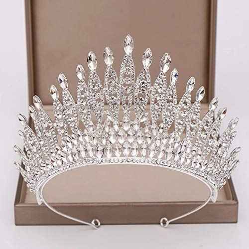 Trendy Silver Color Rhinestone Crystal Queen Big Crown Bridal Wedding Tiara Women Beauty pageant Bridal Hair Accessories Jewelry (Silver)