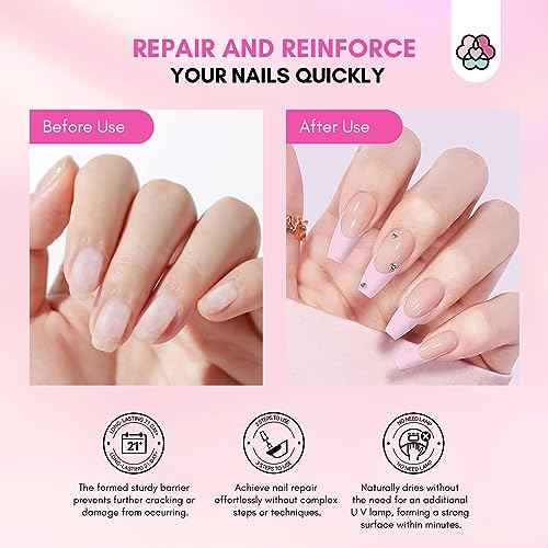 SAVILAND 60g Nail Repair Kit for Split Damaged Nails: 3 Mins Air Dry Quick & Easy Instant Broken Nail Repair Natural Clear & Pink Dip Powder with 21ml Nail Repair Glue Emergency Home & Salon Use