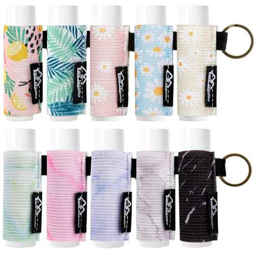 WK IEASON 10PCS Lip Balm Holder Keychain Bulk Lip Gloss Holder Key chain Lipstick Holder Lip Gloss Sleeve -Tight Elastic Holder Sleeve for Fat and Slim Lip Balms&Gloss and Lip Sticker(10pcs Floral A)