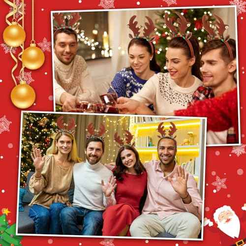 Riceshoot 24 Pcs Christmas Antler Headband Reindeer Headband Deer Plush Ears Antlers Costume Hair Hoop for Christmas Party