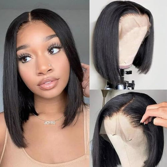 13x4 Bob Wig Human Hair Pre Plucked 180% Density Straight Bob Lace Front Wigs Human Hair Short Bob Wigs for Black Women Human Hair 14 Inch