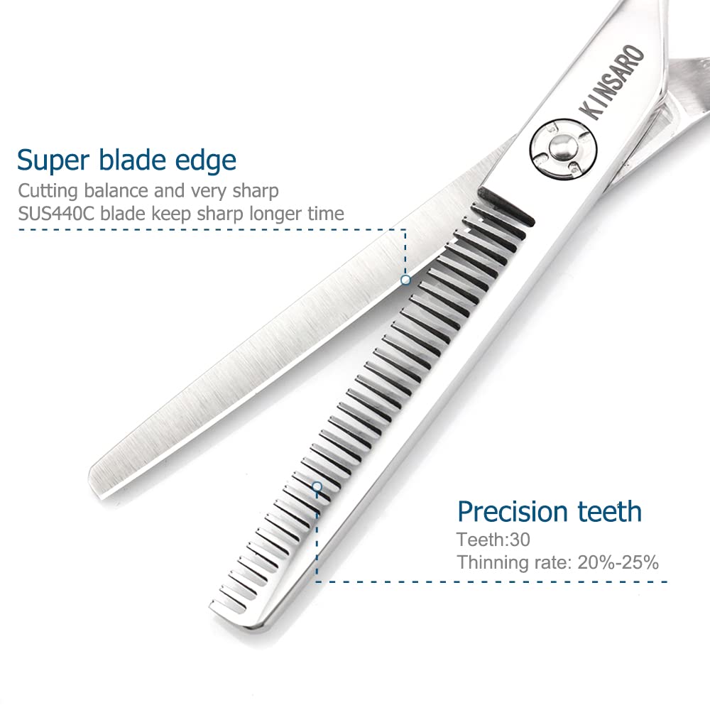 Hair Scissors 6 Inch Professional Barber Hair Thinning Scissors Thinning Shears 440C Barber Shears 30 Teeth Rose handle KINSARO for Hairdresser Barbershop or Home Use
