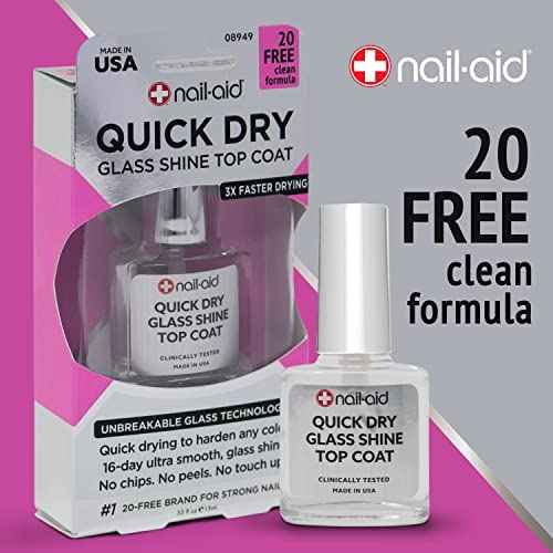 Nail-Aid Quick Dry Glass Shine Top Coat, Long Wear, Scratch Resistant Color, Clear, 0.55 Fl Oz