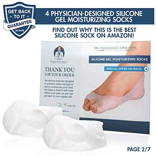 Dr. Frederick's Original Moisturizing Gel Socks - 4 Pieces - Prevents Dry Cracked Heels & Cracked Feet - Day & Night Socks - W4-10 | M5-8