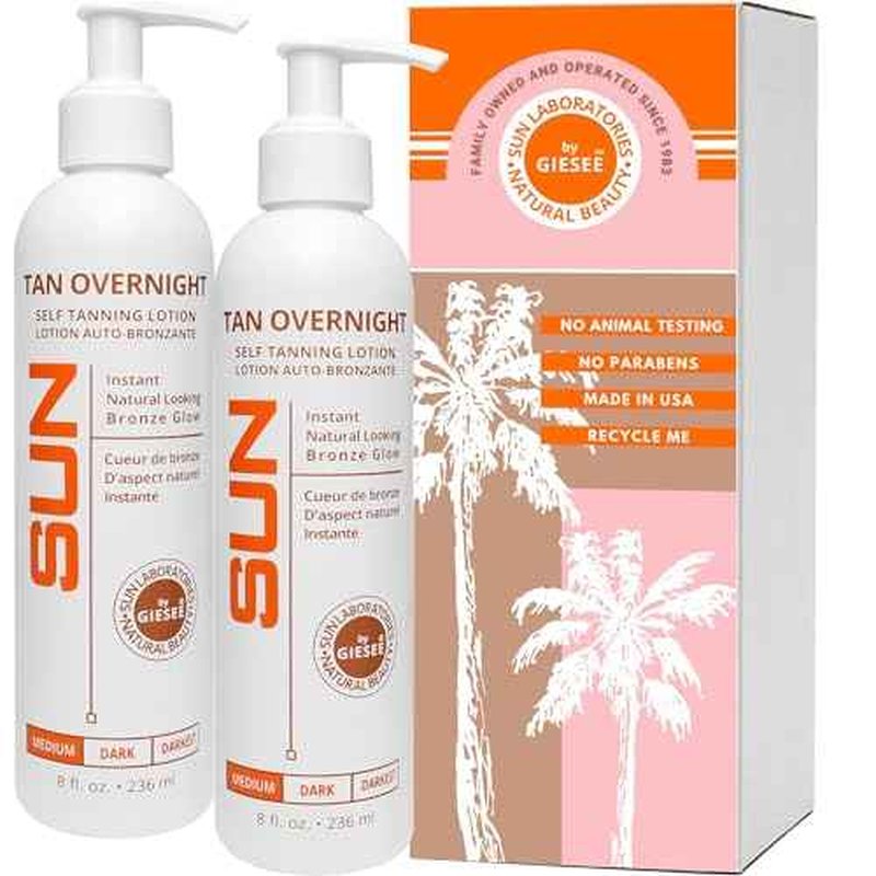Sun Laboratories By Giesee Tan Overnight Self Tanning Lotion 8 oz 2 Pack, Self Tanning Lotion, Self Tanner, Tanning Lotion, Odorless, Non-Toxic, Medium, Light & Fair Skin, Face & Body