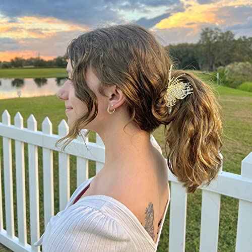 4Pcs Hair Clips for Women Large Non-Slip Strong Metal Hair Claw: Butterfly, Flower, Mermaid Sparkly Jaw Claws for Thick Hair