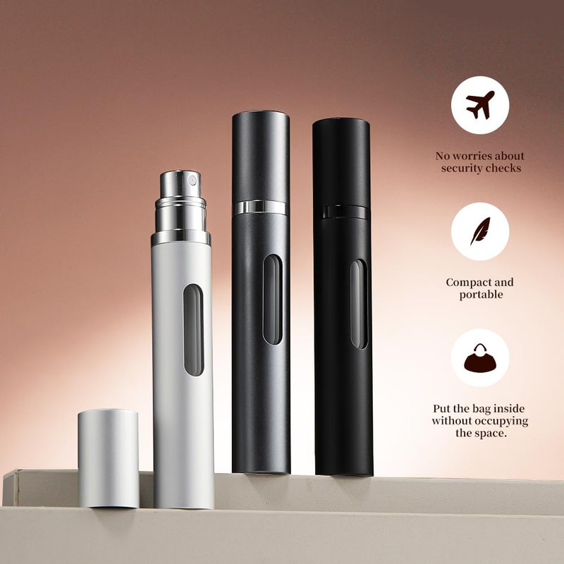 DIOHIO 10ml 3pcs Perfume Travel Refillable Bottle,Perfume Atomizer Travel Refillable, Bottom-Filling Fragrances Perfumes Bottle,Mini Cologne Dispenser,Portable Sprayer（Black-Grey-Silver）