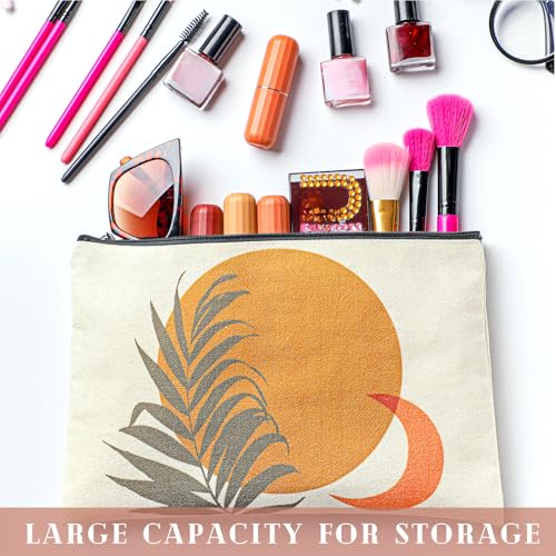Pinkunn 6 Pcs Boho Makeup Bag Canvas Cosmetic Bags Makeup Pouch for Purse Sunshine Ray Retro Natural Linen Zipper Preppy Pouch Cute Organizer for Women, Bobo Style
