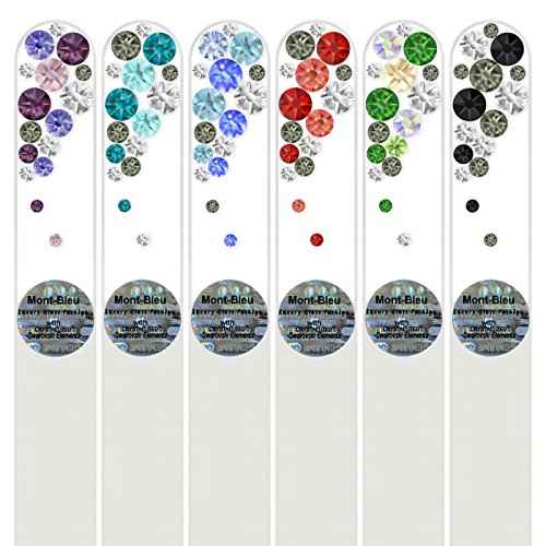 Mont Bleu Gift Set of 5 + 1 Free Czech Glass Nail Files Hand Decorated with Crystals - Gifts for Women - Handmade Gifts - Czech Tempered Glass - Premium Crystal Nail Files for Women