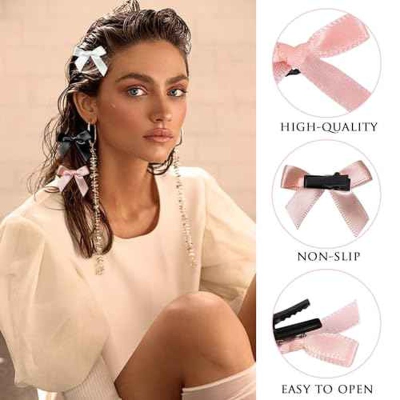 YONOY 60Pcs Mini Cute Bow Hair Clips for Women Girls,Small Hair Clips Solid Color Hair Ribbon Alligator Clips Barrettes Pins Metal Y2kHair Accessories