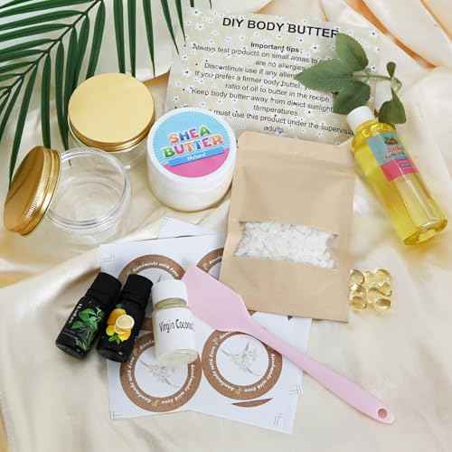 Body Butter Making Kit- Shea Butter Lotion Making Kit, DIY Crafts for Adults with Coconut Oil, Organic Shea Butter Natural Whipped Coconut Oil Body Butter Maker Skin Care Gifts for Women