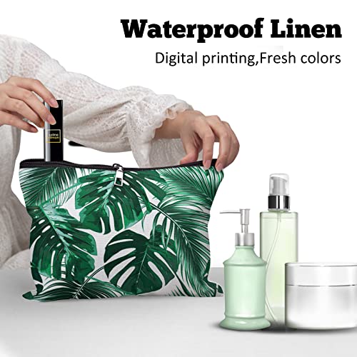 Cafl Hawaiian Palm Leaf Makeup Bag Tropical Palm Trees Cosmetic Bag Zipper Pouch Large Toiltry Bag Travel Linen Make Up Organizer Purse for Women 10¡¿8Inch