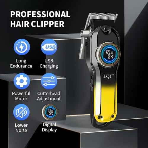 LQT¢ç Hair Clippers for Men Professional, Body Hair Trimmer & Cordless Grooming Set with LED Display Zero Gap Clippers,Fade Haircut Kit, Electric Hair Cut Machines- Ideal Gifts for Men (Gold)