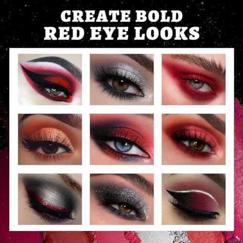 UCANBE 2pcs Halloween Eyeshadow Palette Makeup Set, Black Red Colors Shimmer Matte Metallic Smokey Dark Eye Shadow Pallet with Soft Brush Kit, Goth Eye Make Up for Costume Joker Clown Vampire