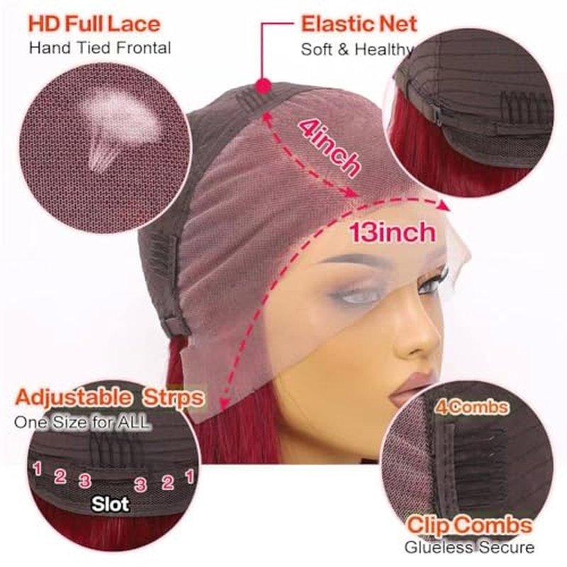 99j Burgundy Lace Front Wigs Human Hair 26 Inch 13x4 Body Wave Burgundy Lace Front Wigs 180 Density HD Transparent Glueless Wigs Human Hair Pre Plucked with Baby Hair