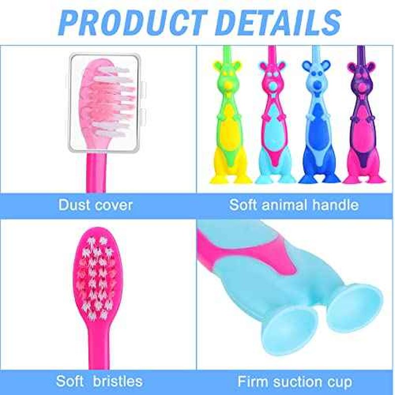 Gerrii Kids Toothbrushes Bulk Soft Lovely Little Kangaroo with Covers Suction Cup Individually Wrapped for Children Toddler Home School Camp Daycare Travel(24 Pcs)