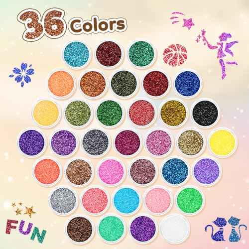 Glitter Tattoo Set, Bledras 36 Colors Kids Tattoo Set, 178 Stencils, 5 Brushes, 2 Glue, Flash Tattoo Kit for Girls, Boys and Adults, Carnival Festival, Cosplay Parties, Games (Orange)