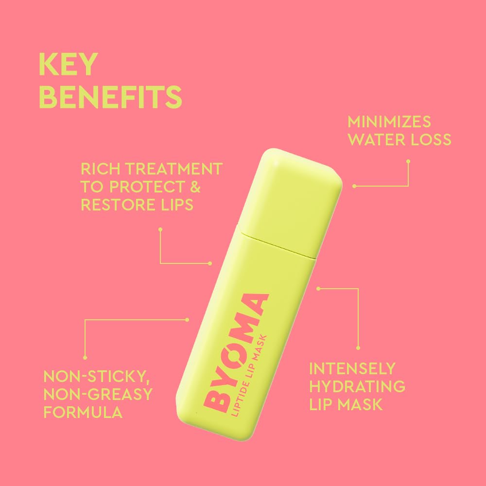 BYOMA Liptide Lip Mask - Lightweight, Overnight Mask - Peptide Lip Treatment with Peptides, Babassu Oil & AHA - Hydrating, Exfoliating Balm - 0.16 oz