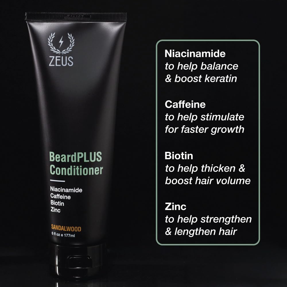 ZEUS BeardPLUS Conditioner for Men - Biotin & Caffeine Beard Growth Treatment | 6 oz for Thickness & Hydration