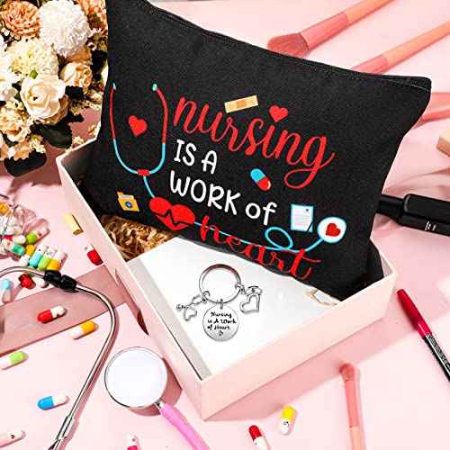 Yinkin 12 Pcs Nurse Appreciation Gift Set 6 Nurse Makeup Bags 6 Appreciation Keychains Christmas Gift for Women(Novel Style)