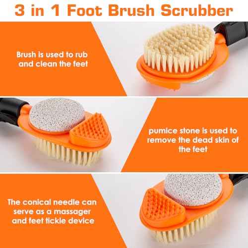 Foot Scrubber with Pumice Stone, 3 in 1 Adjustable Aluminum Tube 15¡±-28¡± Shower feet Dead Skin Remover, Foot Cleaning Brush for Seniors,Elderly, Disabled Men and Women