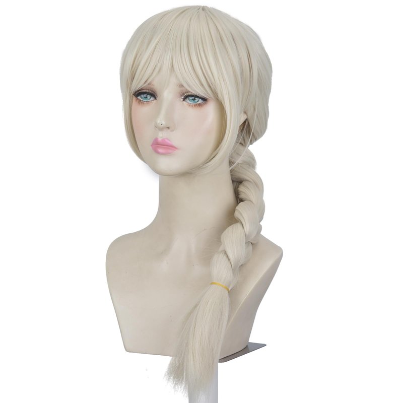 Aeilene Blonde Wig for Women, Long Golden Big Braids Wig with Air Bangs, Long Platinum Blonde Pigtails Wig with Pink Glitter Bow Hair Ties for Party Costume Halloween