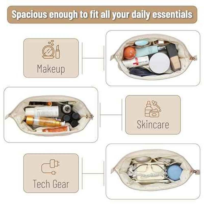 Ms. pen- Aesthetic Quilted Makeup Bag for Women, Beige, Puffy Padded Cute Makeup Bag Cute, Cosmetic Pouch, Quilted Pouch